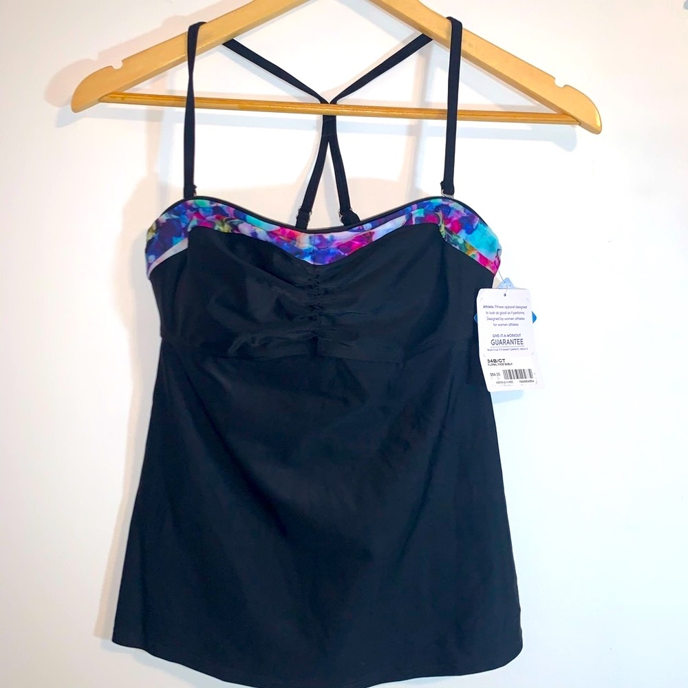 Athleta 34B/C Tall Floral Fade Black Tankini